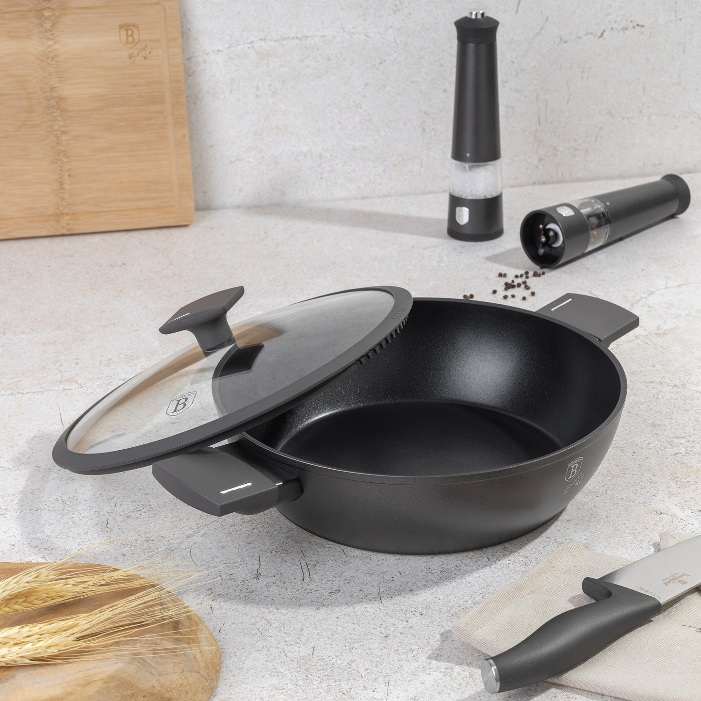 Berlinger Haus 28cm Titan Pro Non-Stick Coating Shallow Pot - Anthracite