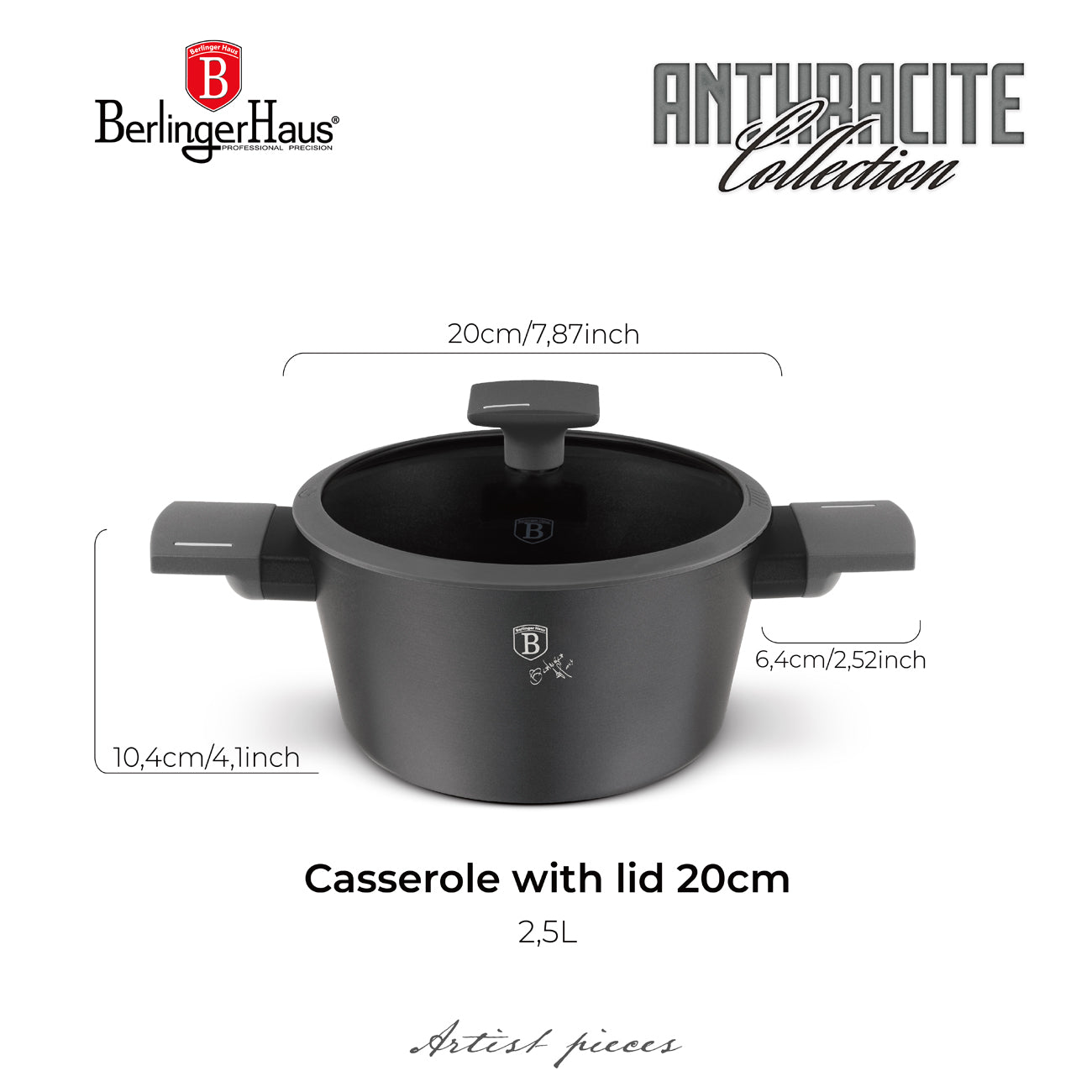 Berlinger Haus 20cm Titan Pro Non Stick Coating Casserole - Anthracite