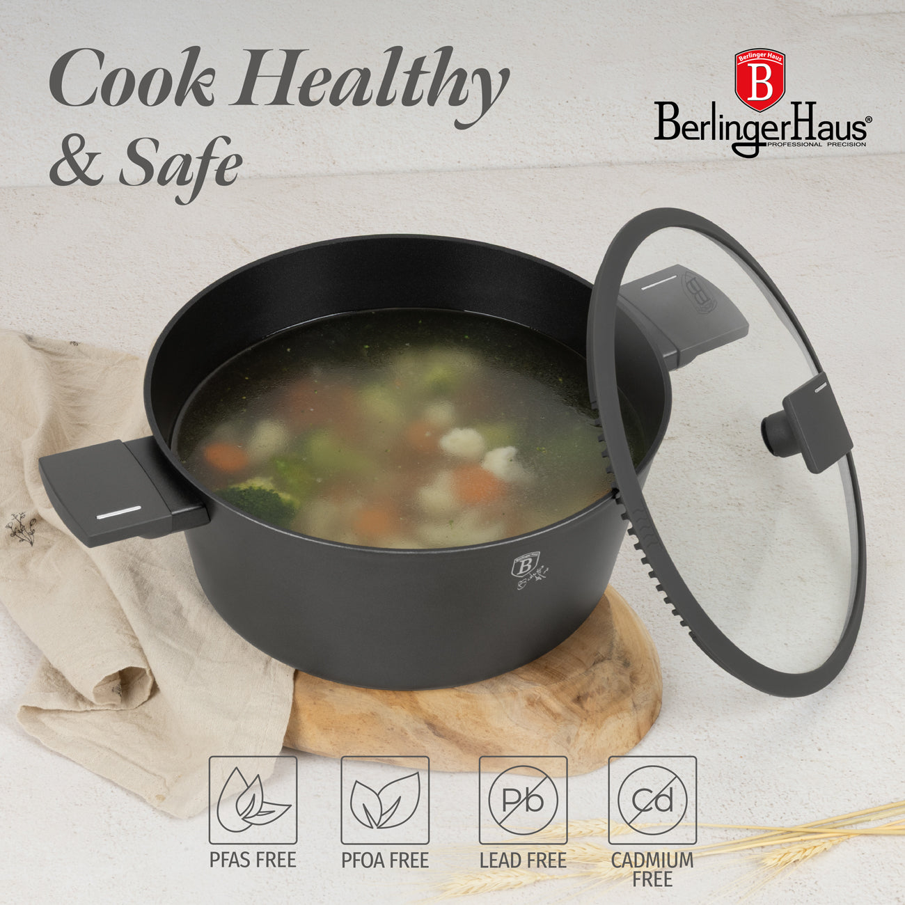 Berlinger Haus 28 Non Stick Titan Pro Coating Casserole with Lid - Anthracite
