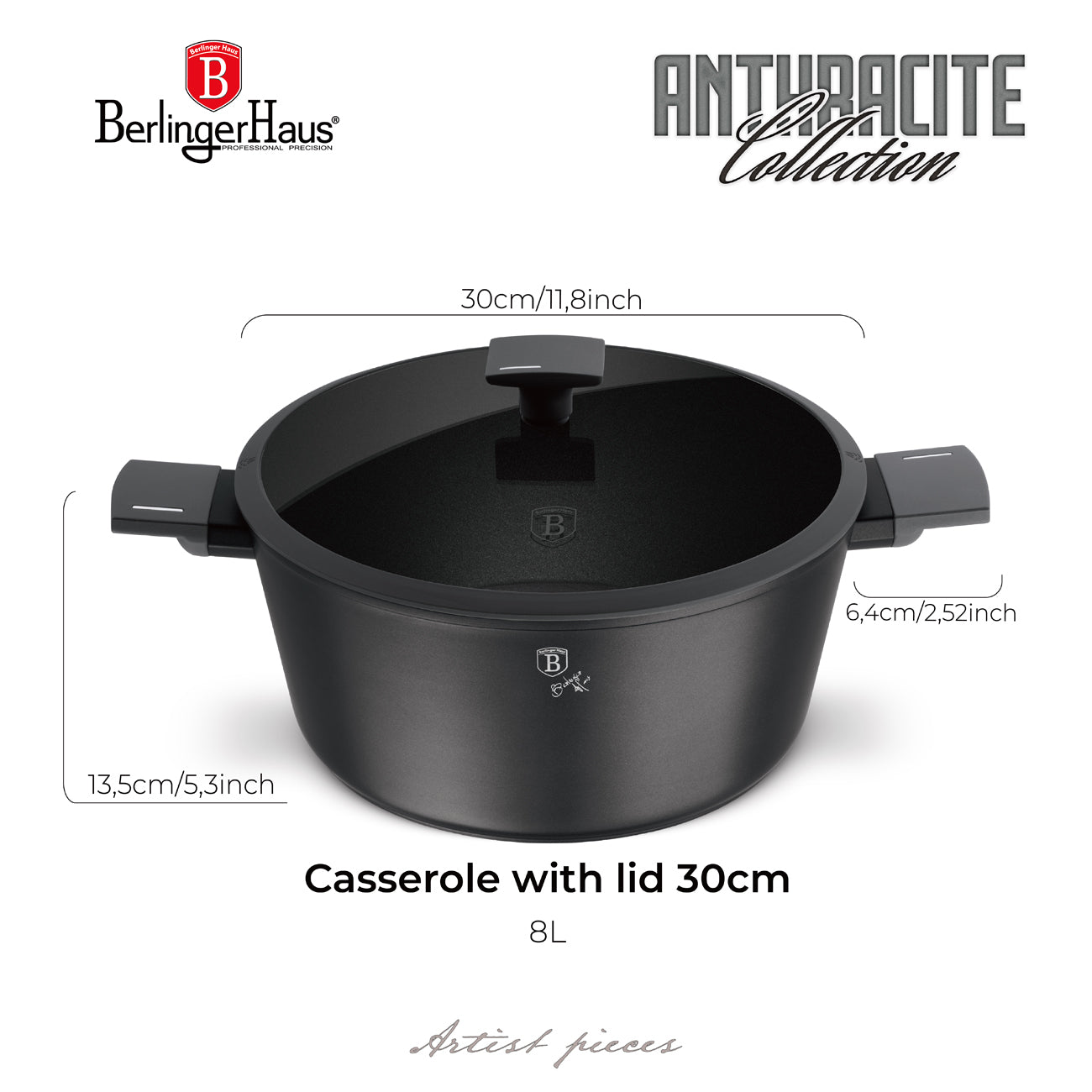 Berlinger Haus 30cm Titan Pro Non-Stick Coating Casserole – Anthracite