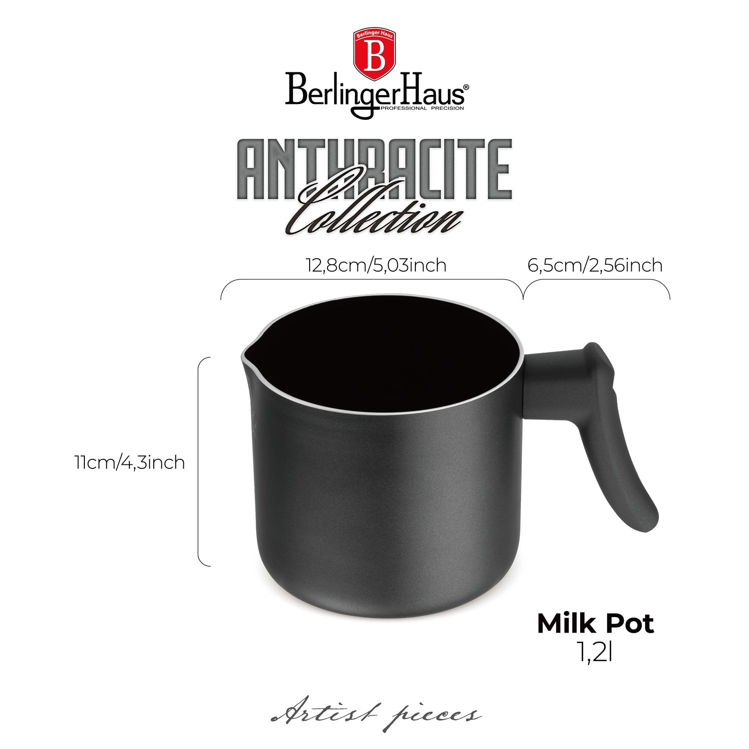Berlinger Haus 1.2L Titan Pro Non-Stick Coating Milk Pot - Anthracite