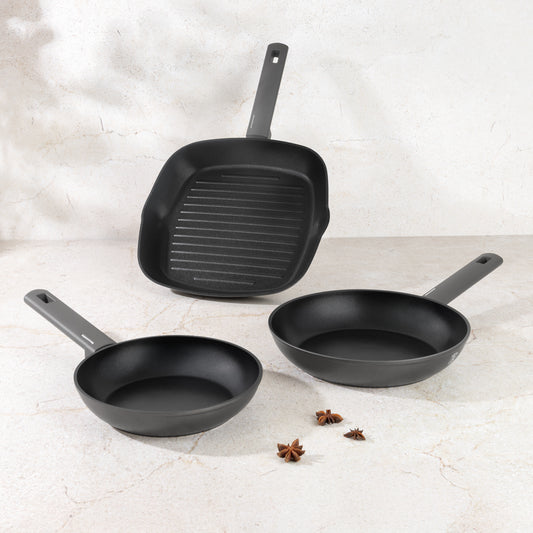 Berlinger Haus 3-Piece Non-Stick Titan Pro Coating Grill Pan Set - Anthracite