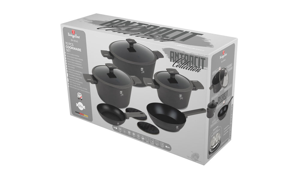 Berlinger Haus 10-Piece Non-Stick Titan Pro Coating Cookware Set - Anthracite