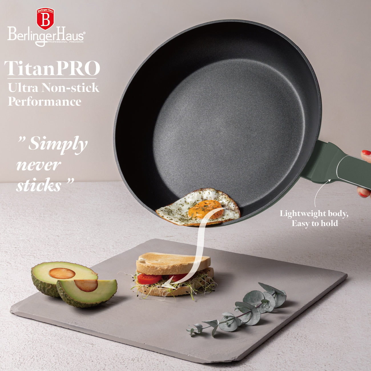 Berlinger Haus 28cm Titan Pro Non-Stick Coating Frypan - Matt Green