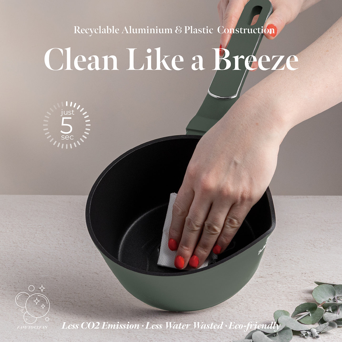 Berlinger Haus 16cm Non Stick Titan Pro Coating Sauce Pan with Lid - Matt Green