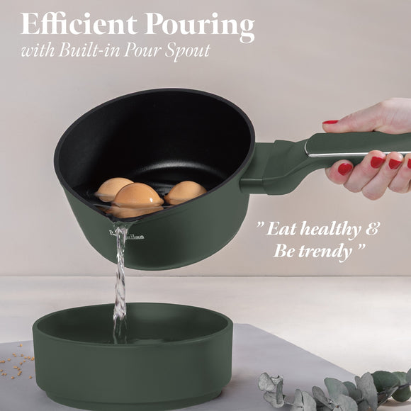 Berlinger Haus 16cm Non Stick Titan Pro Coating Sauce Pan with Lid - Matt Green