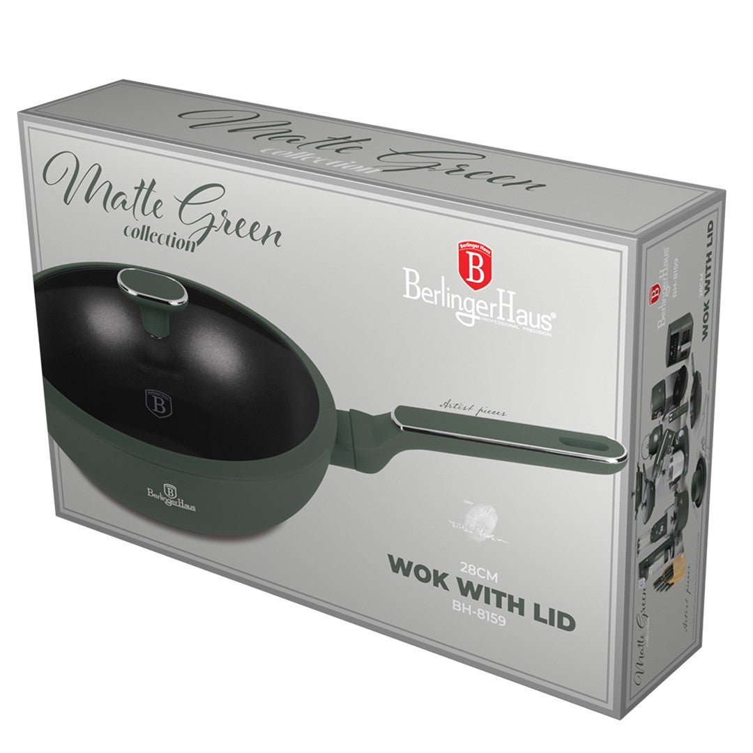 Berlinger Haus 28cm Titan Pro Non-Stick Wok with Lid - Matte Green