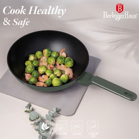 Berlinger Haus 28cm Titan Pro Non-Stick Wok with Lid - Matte Green