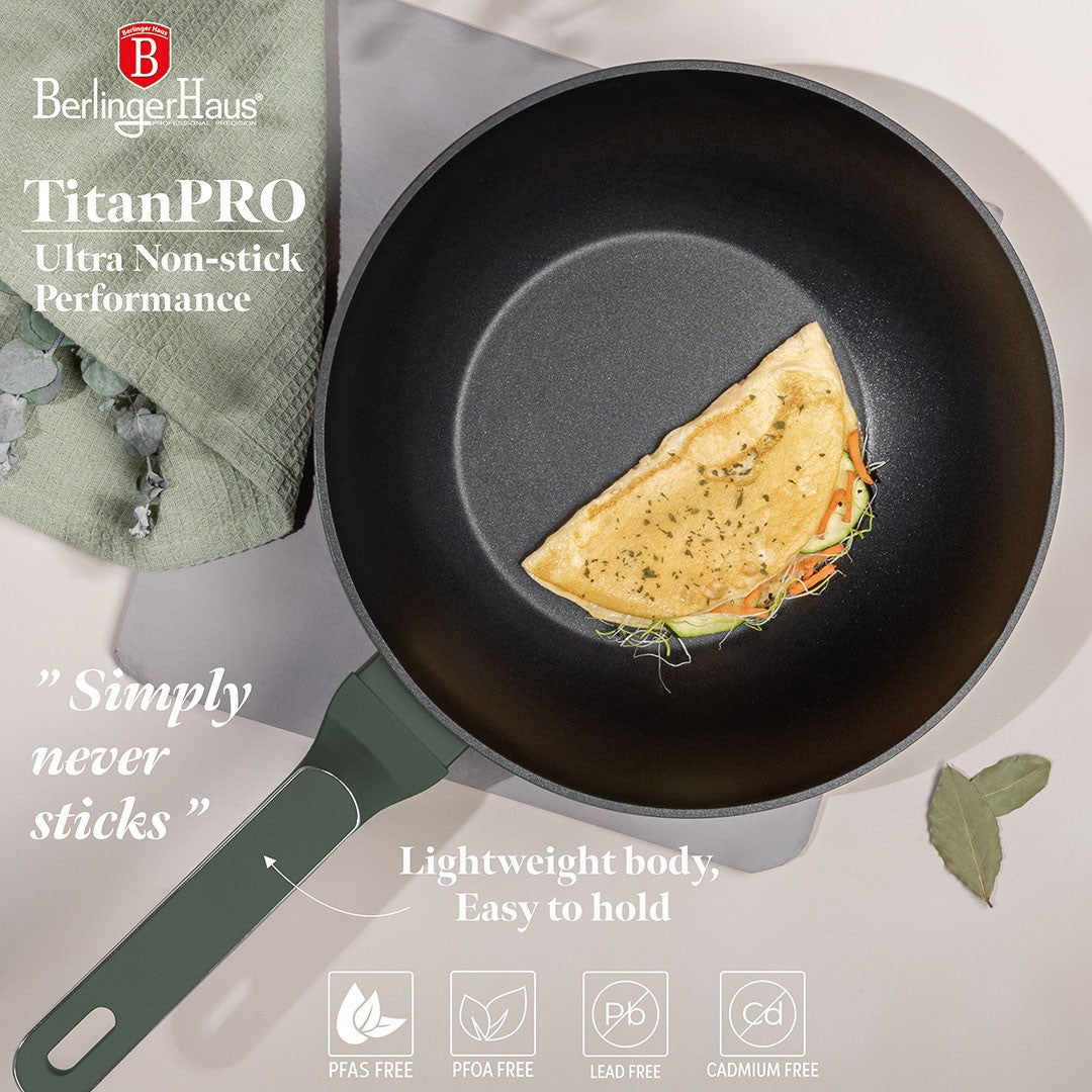 Berlinger Haus 28cm Titan Pro Non-Stick Wok with Lid - Matte Green