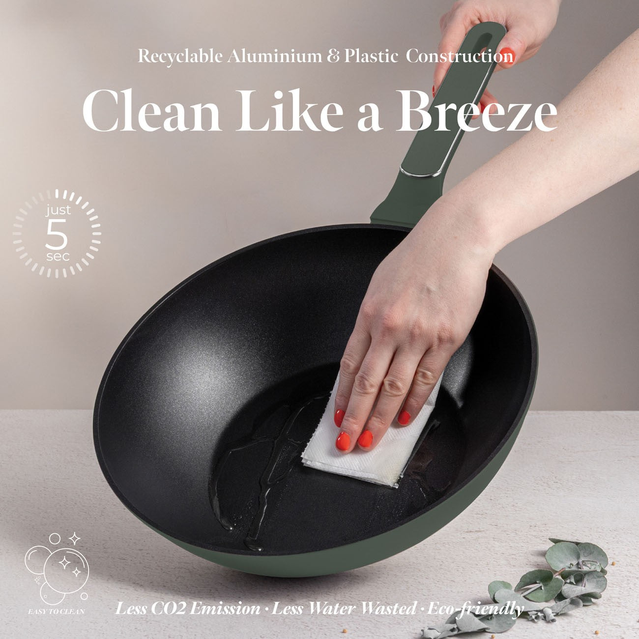 Berlinger Haus 28cm Titan Pro Non-Stick Wok with Lid - Matte Green