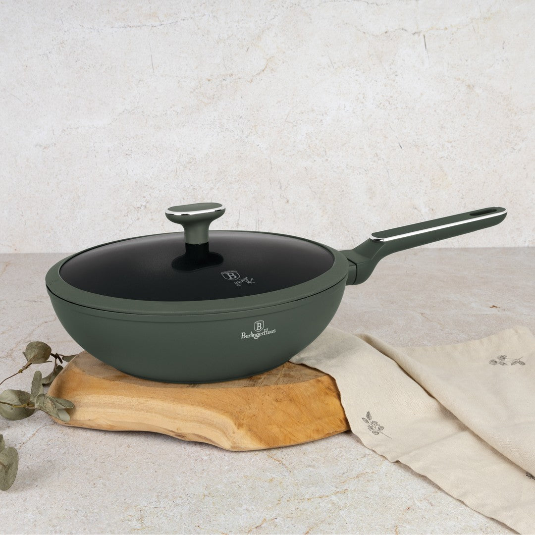 Berlinger Haus 28cm Titan Pro Non-Stick Wok with Lid - Matte Green