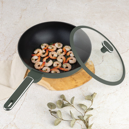 Berlinger Haus 28cm Titan Pro Non-Stick Wok with Lid - Matte Green
