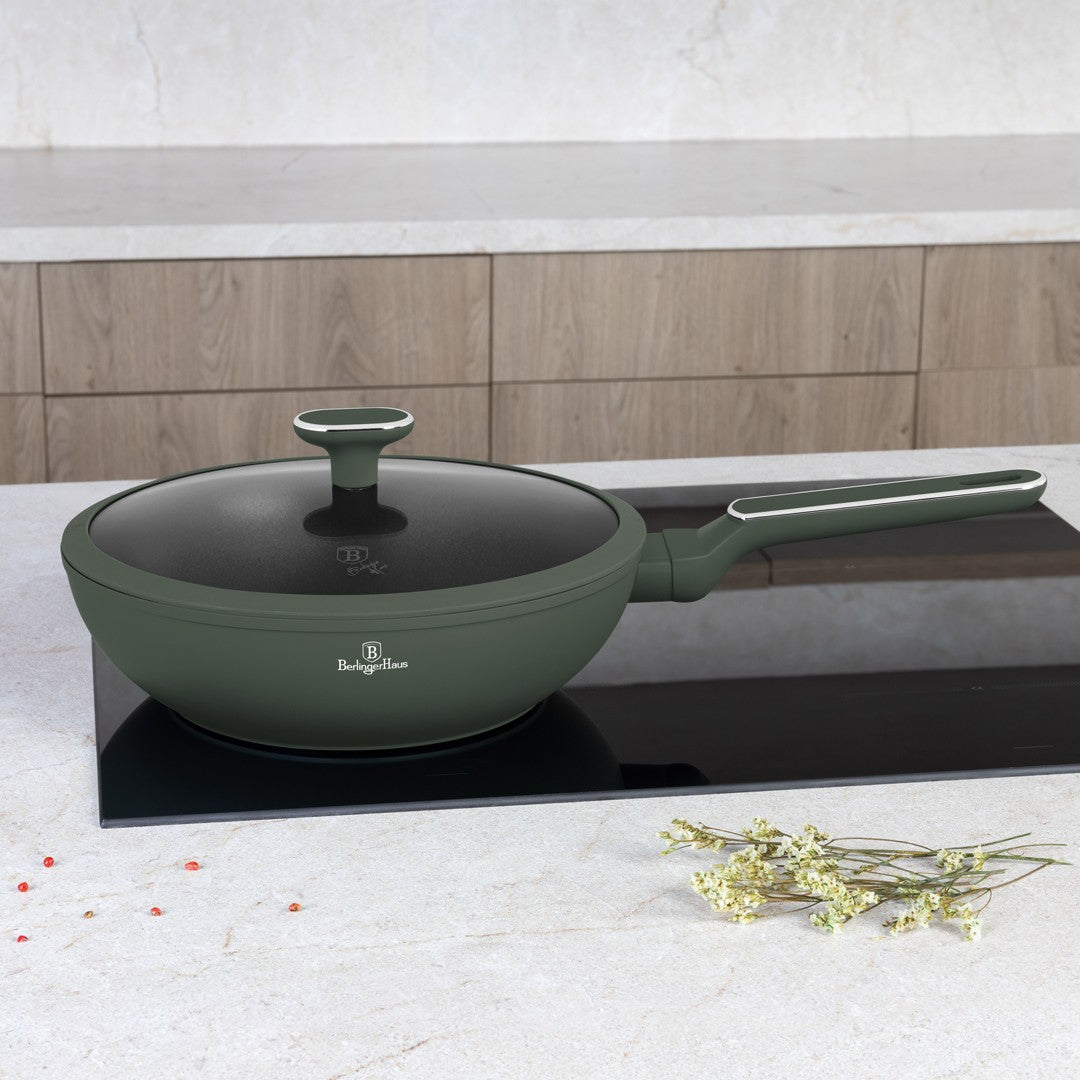 Berlinger Haus 28cm Titan Pro Non-Stick Wok with Lid - Matte Green