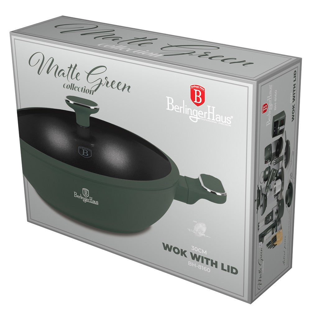 Berlinger Haus 30cm Titan Pro Non-Stick Wok with Lid - Matte Green