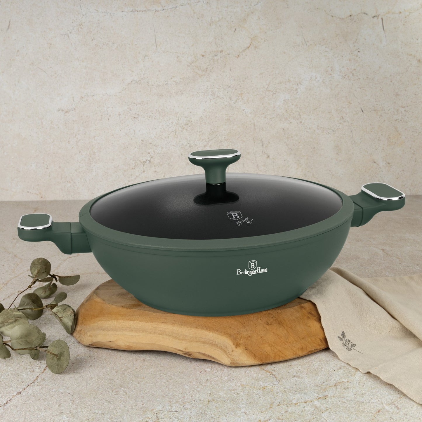 Berlinger Haus 30cm Titan Pro Non-Stick Wok with Lid - Matte Green