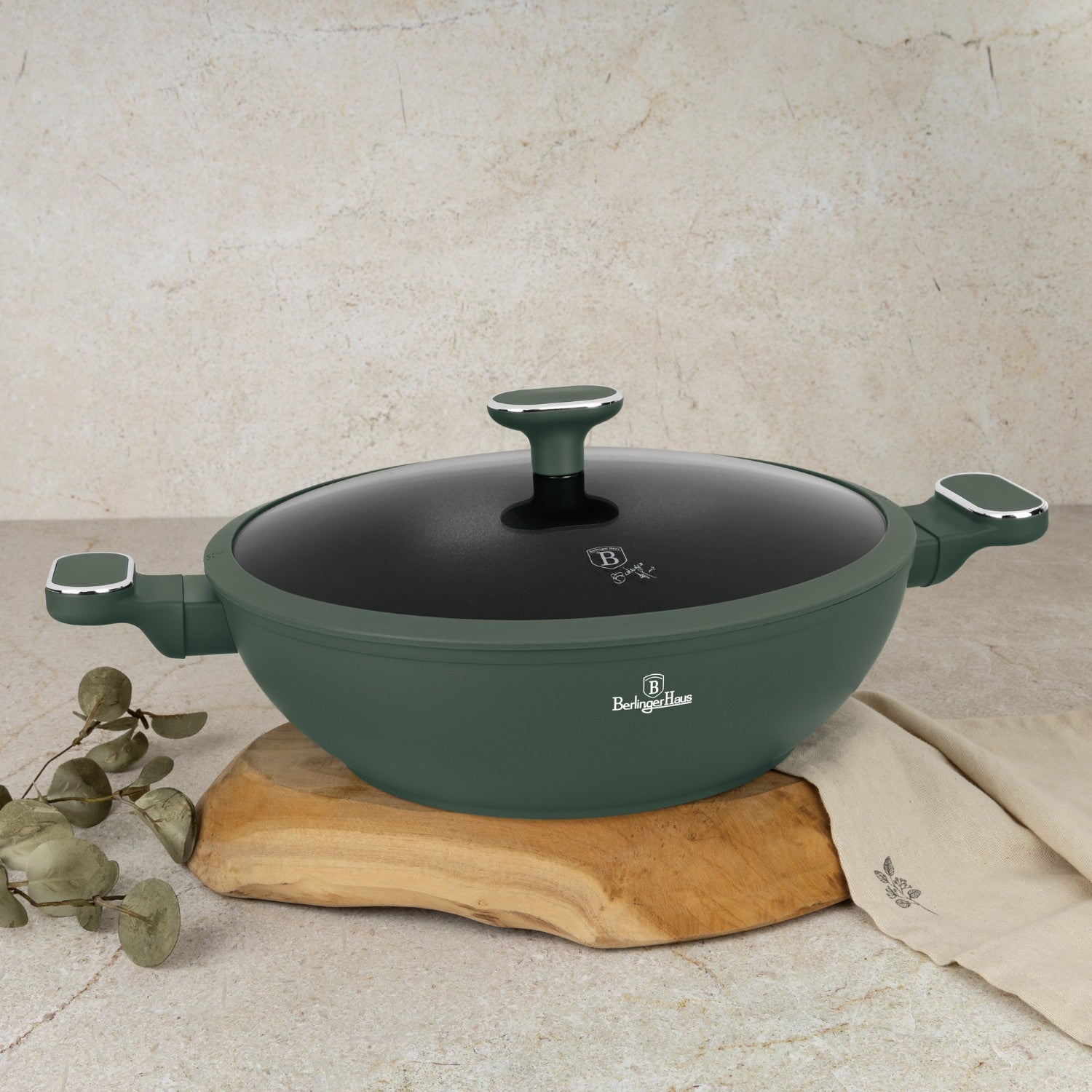 Berlinger Haus 30cm Titan Pro Non-Stick Wok with Lid - Matte Green