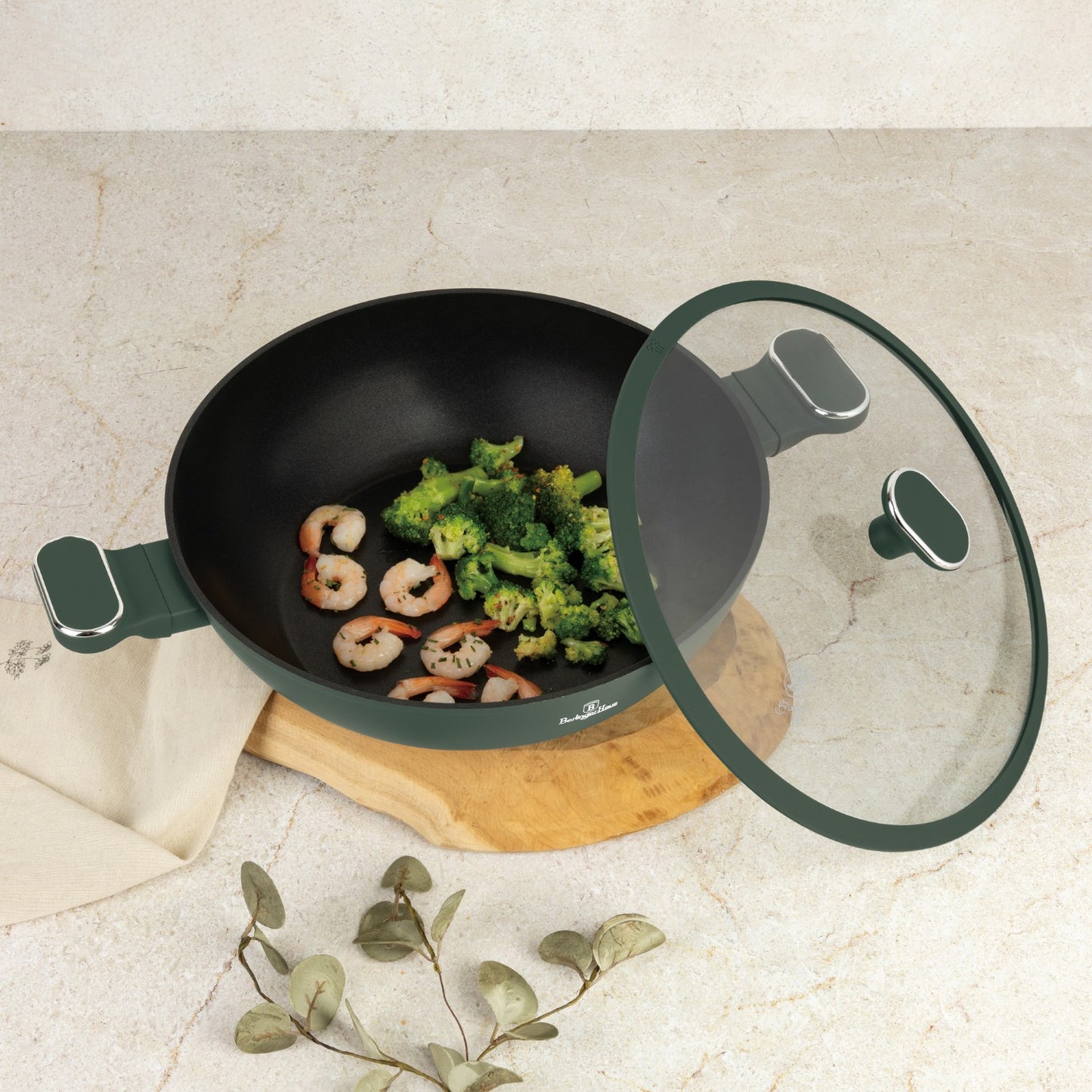 Berlinger Haus 30cm Titan Pro Non-Stick Wok with Lid - Matte Green