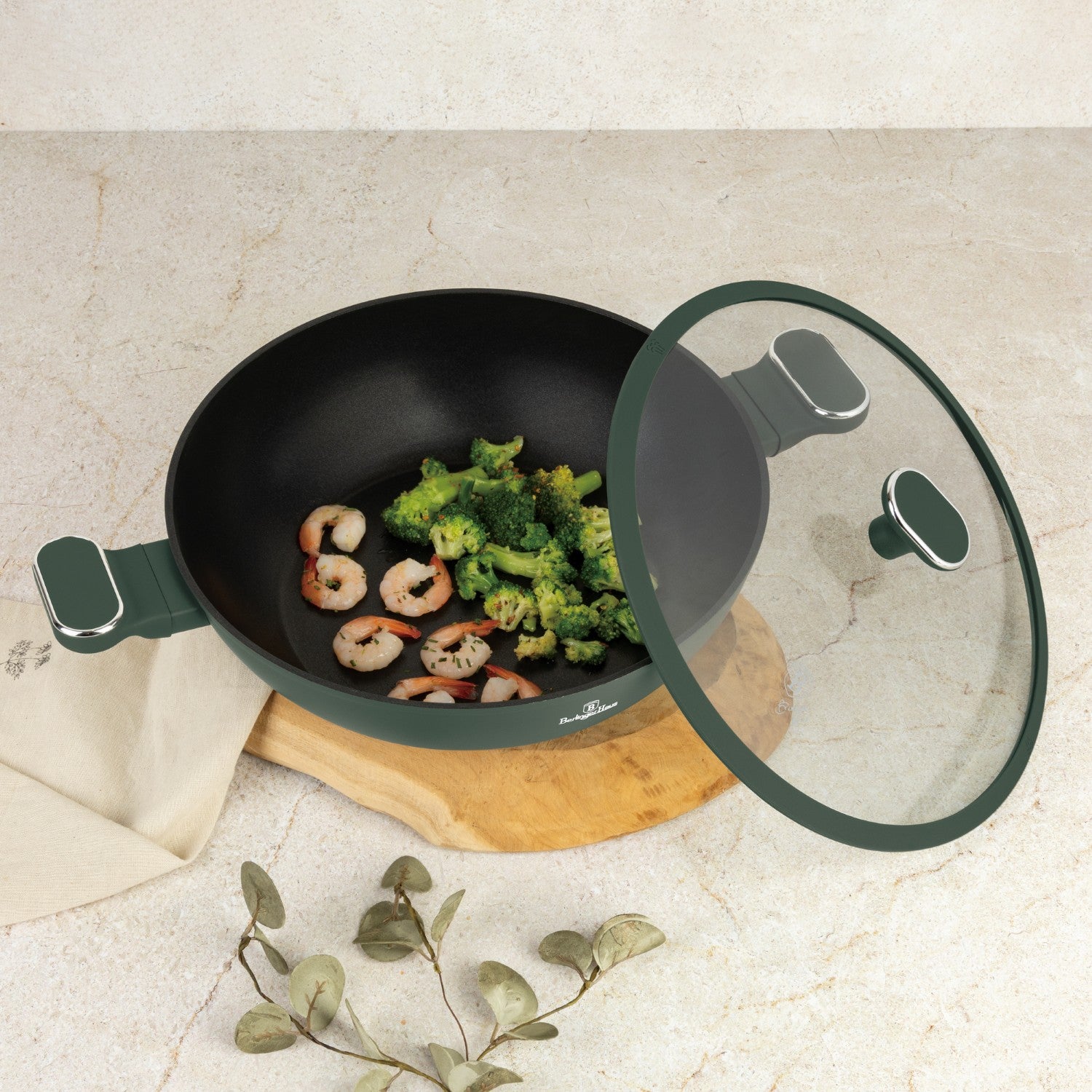 Berlinger Haus 30cm Titan Pro Non-Stick Wok with Lid - Matte Green
