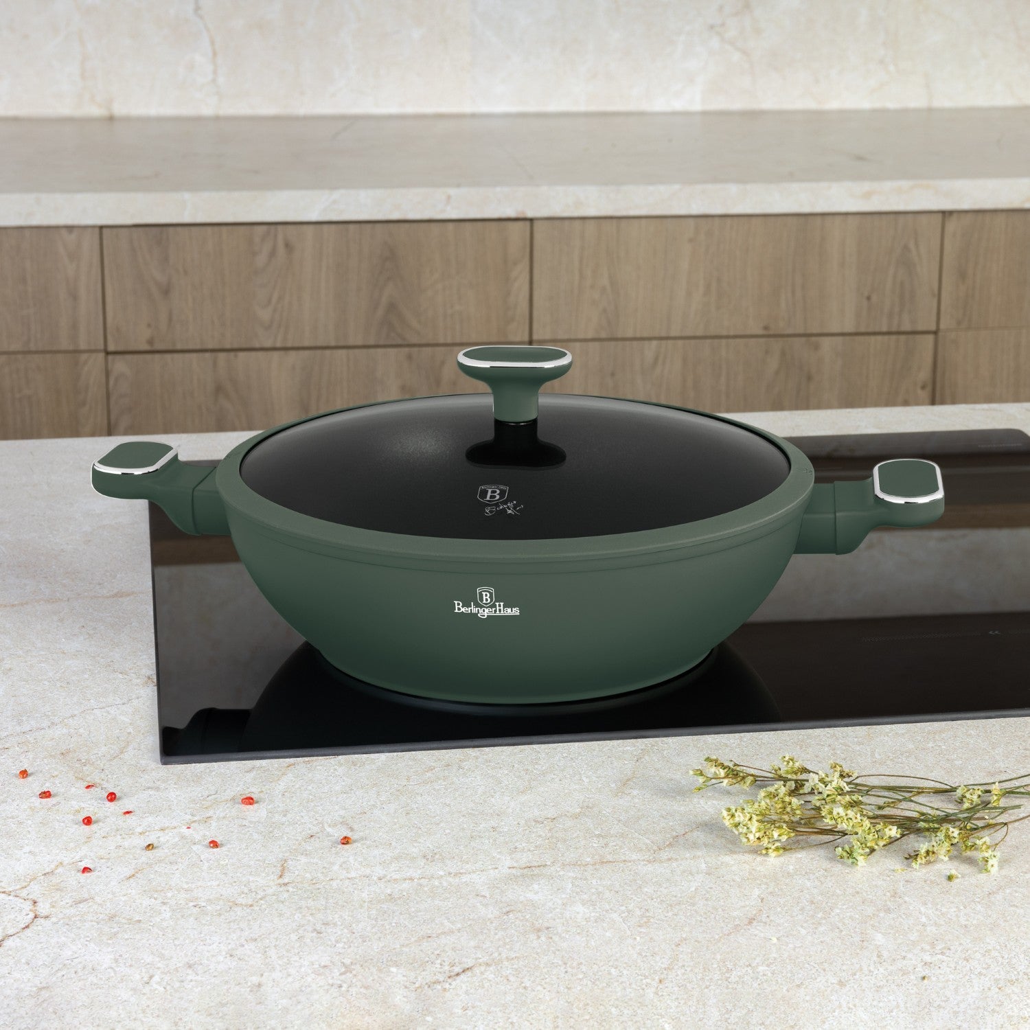 Berlinger Haus 30cm Titan Pro Non-Stick Wok with Lid - Matte Green