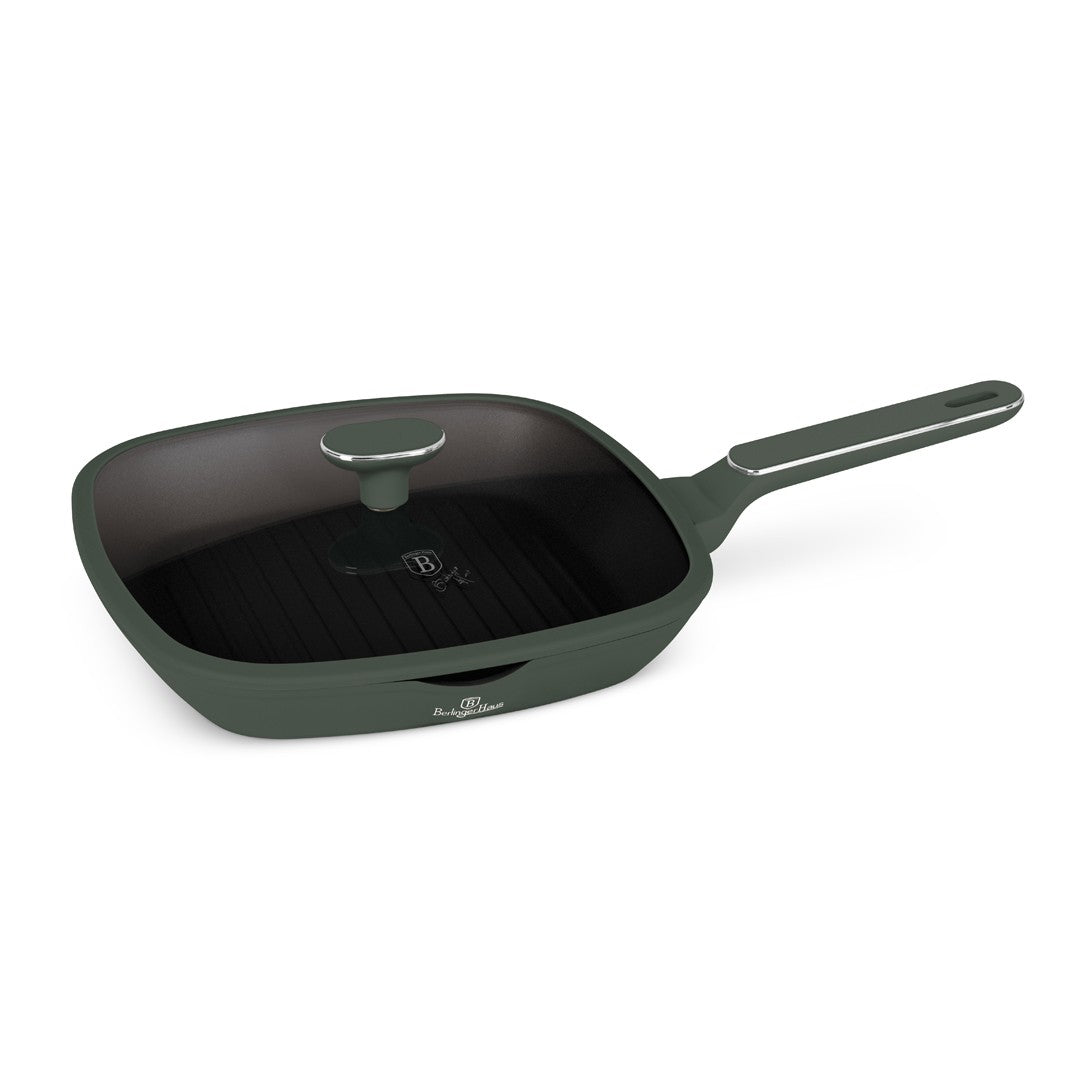 Berlinger Haus 28cm Titan Pro Non-Stick Grill Pan with Lid - Matte Green