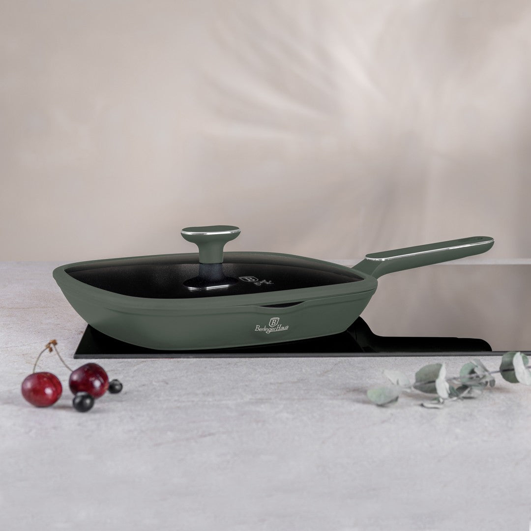 Berlinger Haus 28cm Titan Pro Non-Stick Grill Pan with Lid - Matte Green