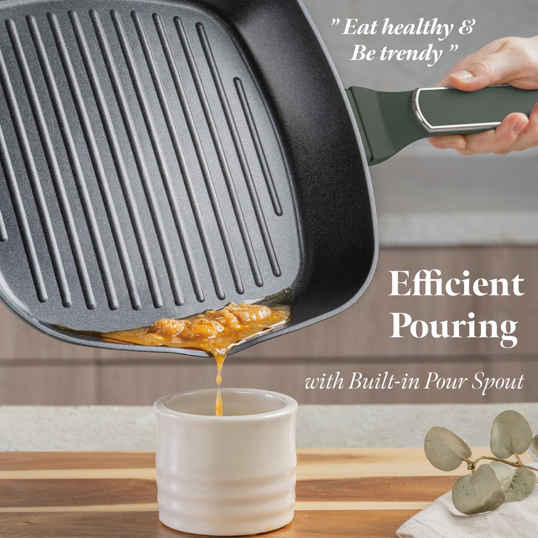 Berlinger Haus 28cm Titan Pro Non-Stick Grill Pan with Lid - Matte Green