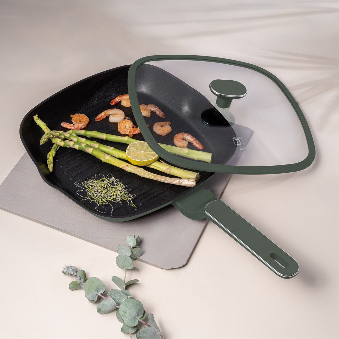 Berlinger Haus 28cm Titan Pro Non-Stick Grill Pan with Lid - Matte Green