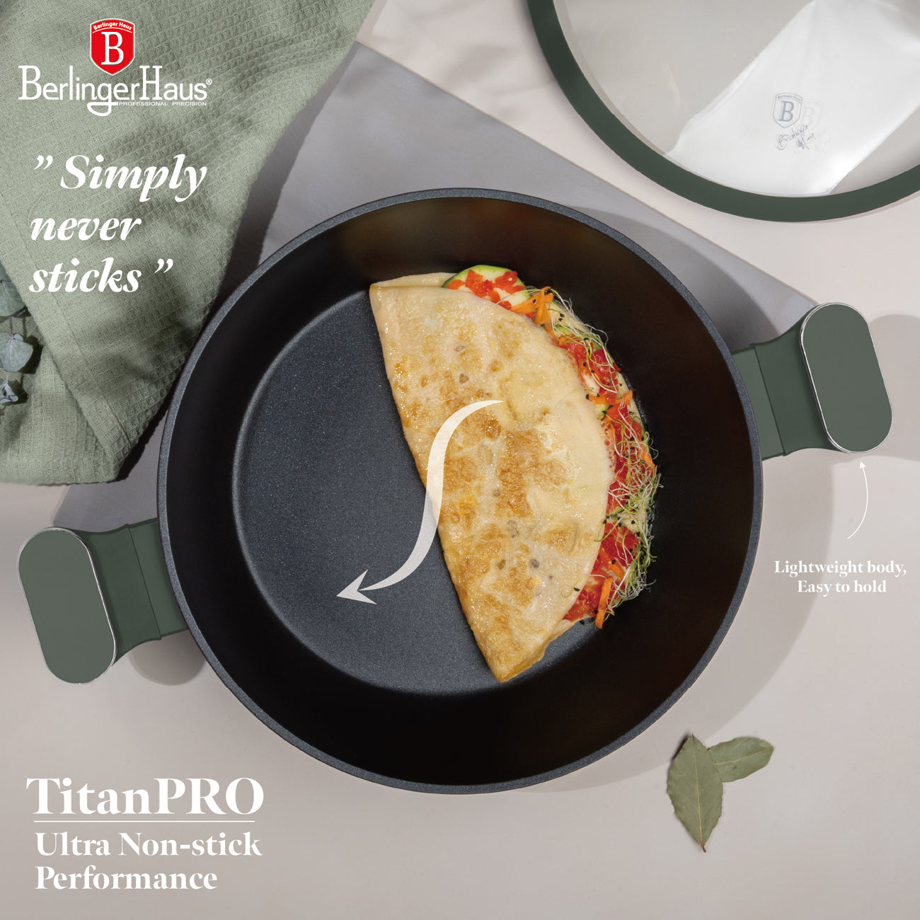 Berlinger Haus 28cm Titan Pro Non-Stick Coating Shallow Pot - Matt Green