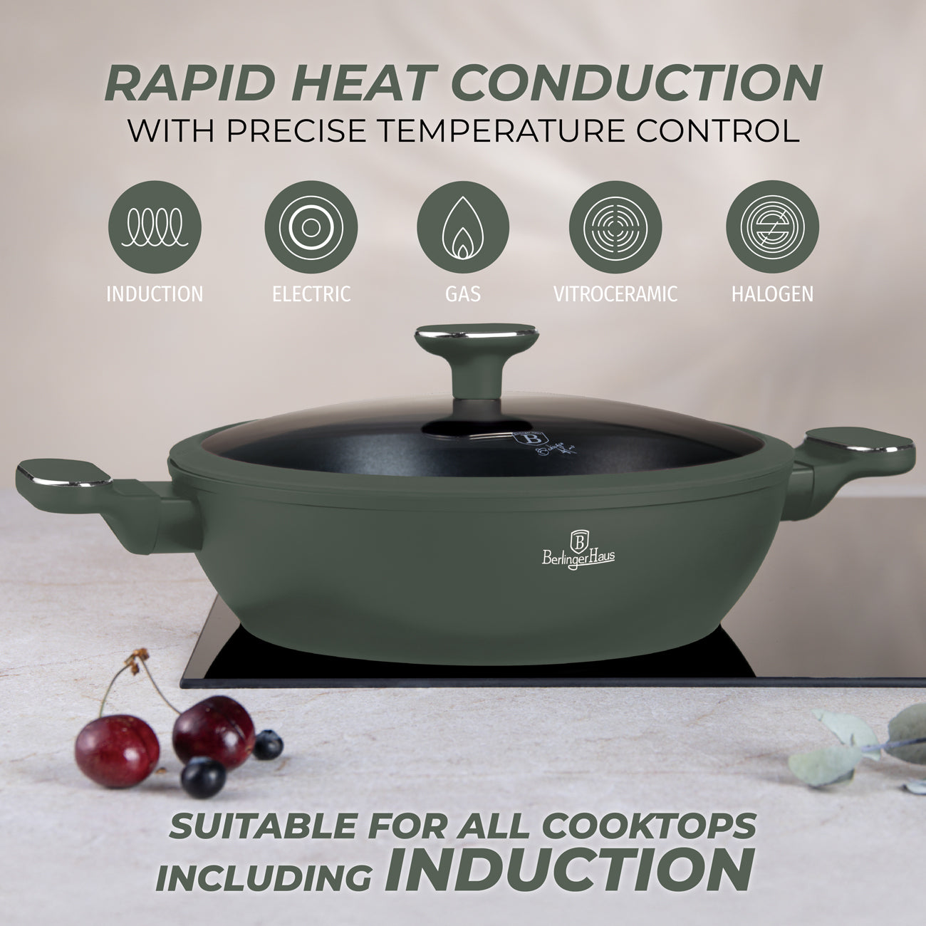 Berlinger Haus 28cm Titan Pro Non-Stick Coating Shallow Pot - Matt Green
