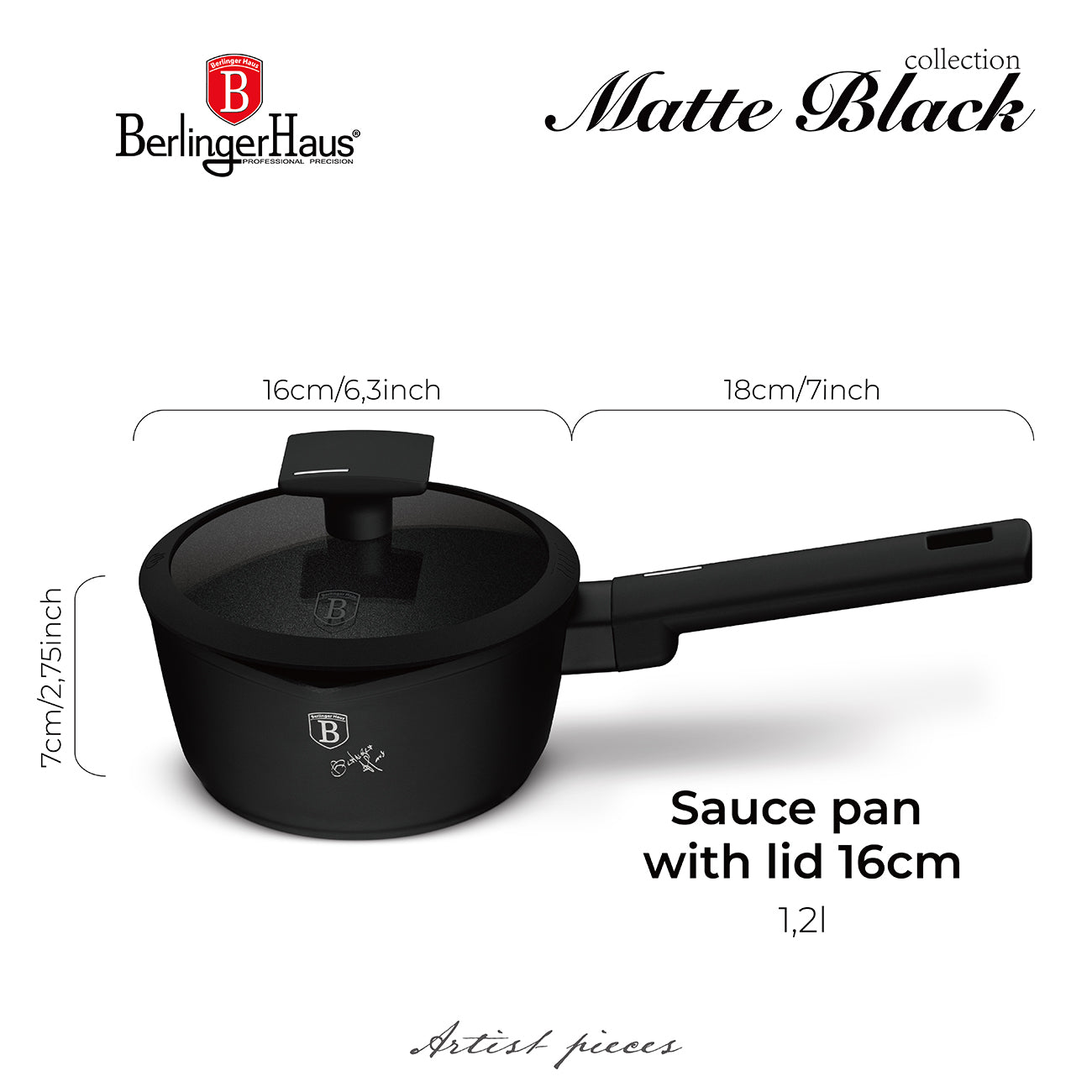 Berlinger Haus 16cm Titan Pro Non-Stick Coating Saucepan with Lid – Matte Black