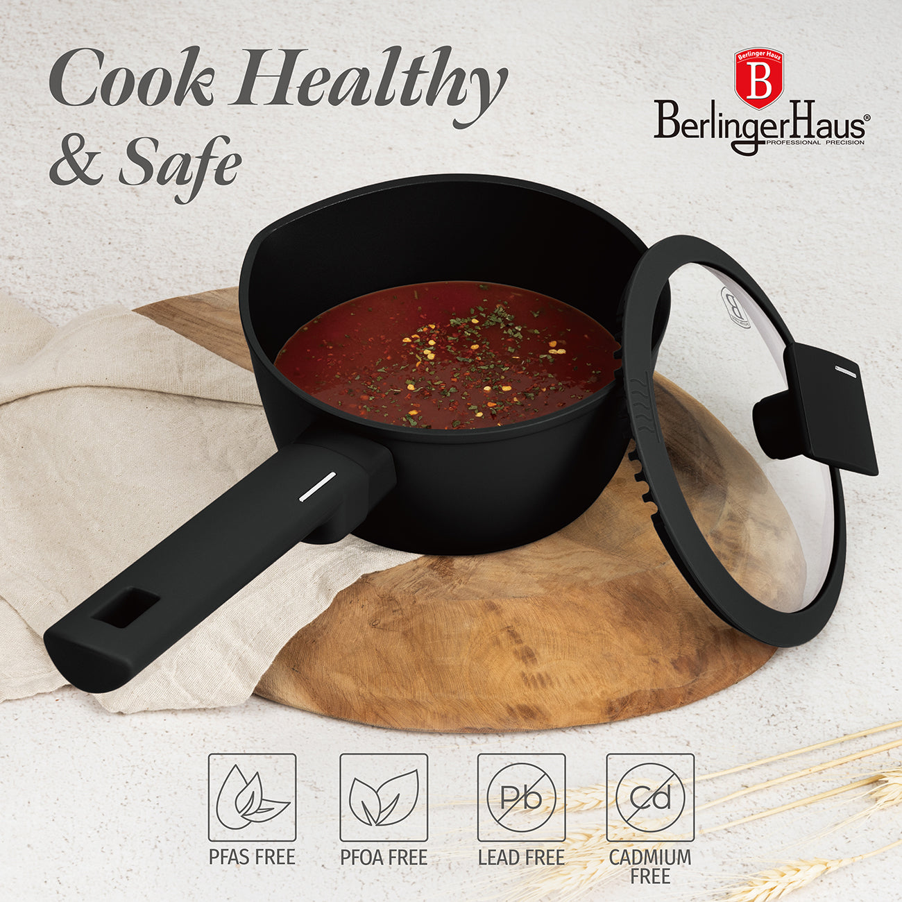 Berlinger Haus 16cm Titan Pro Non-Stick Coating Saucepan with Lid – Matte Black