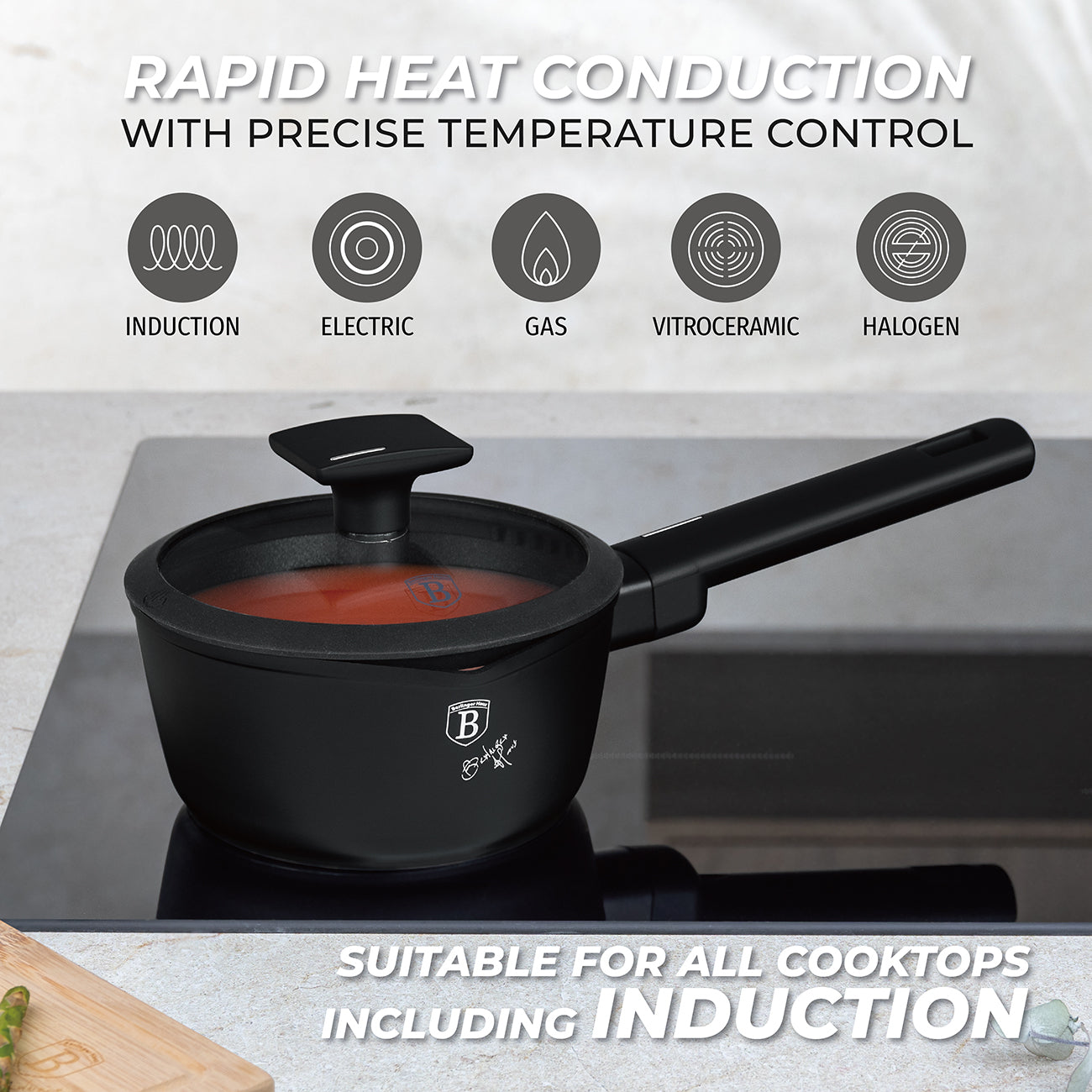 Berlinger Haus 16cm Titan Pro Non-Stick Coating Saucepan with Lid – Matte Black
