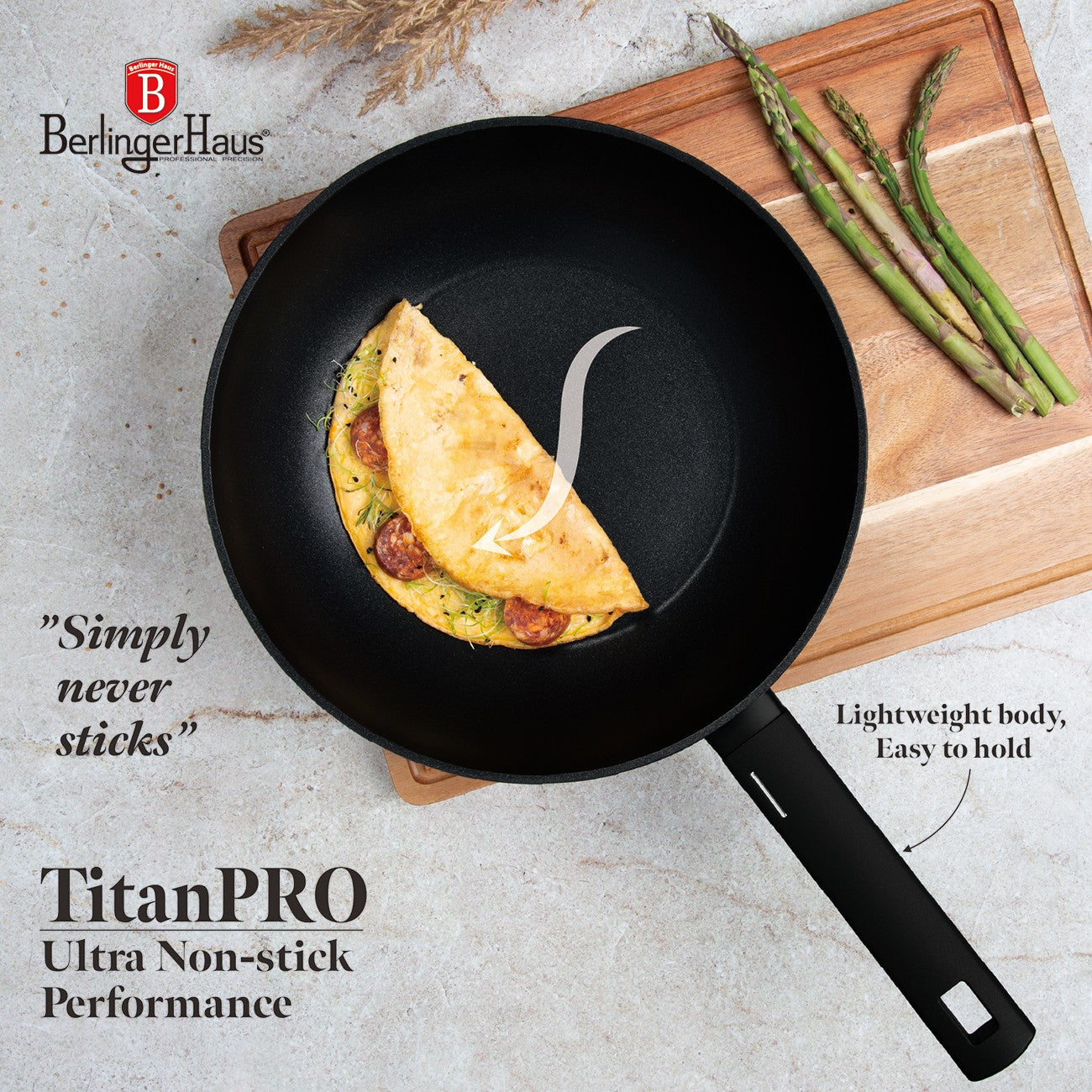 Berlinger Haus 28cm Titan Pro Non-Stick Wok with Lid - Matte Black