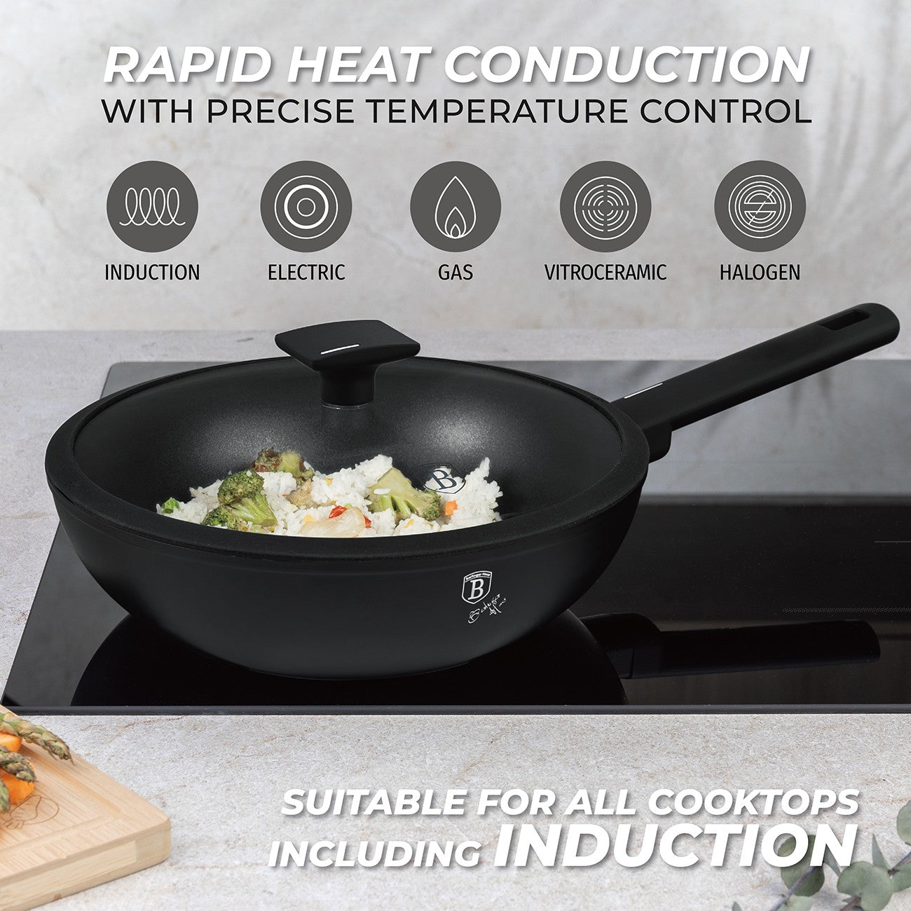 Berlinger Haus 28cm Titan Pro Non-Stick Wok with Lid - Matte Black