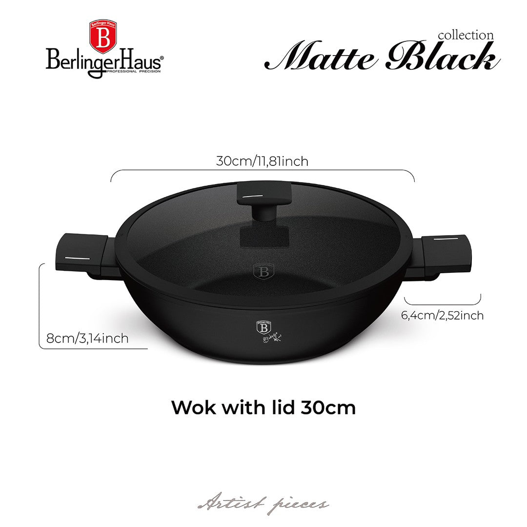 Berlinger Haus 30cm Titan Pro Non-Stick Wok with Lid - Matte Black