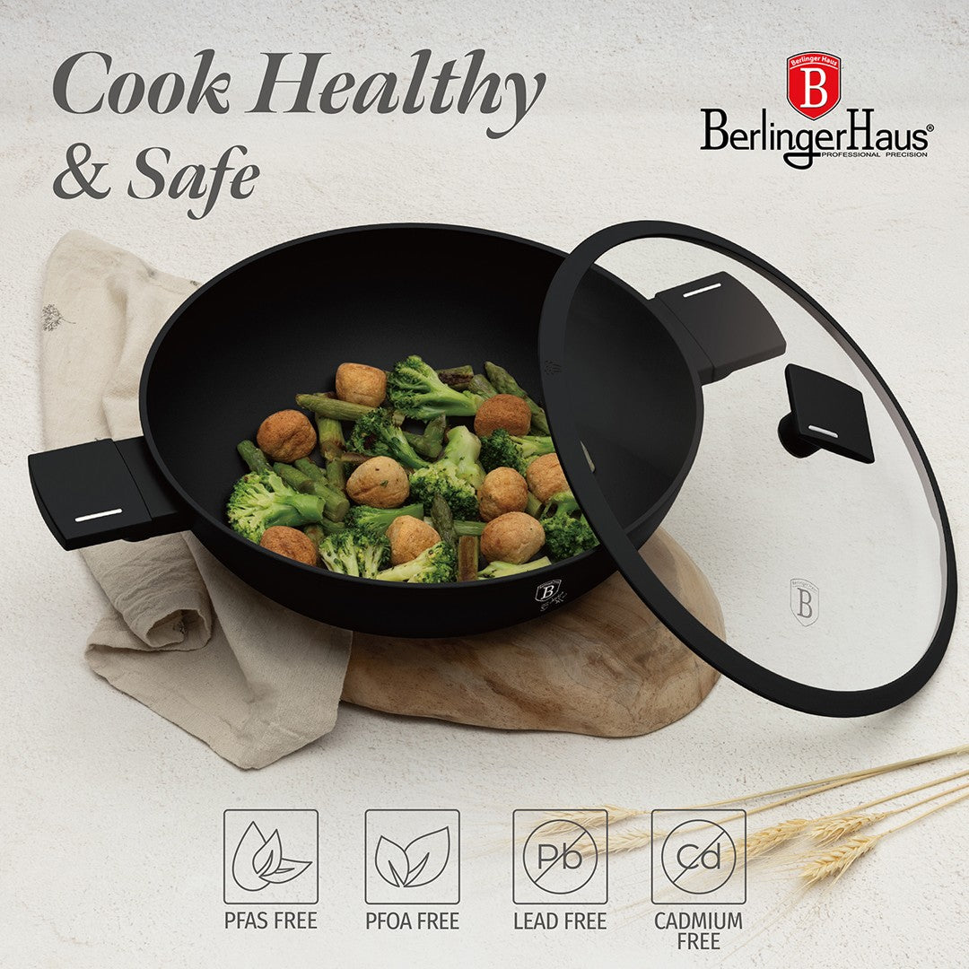 Berlinger Haus 30cm Titan Pro Non-Stick Wok with Lid - Matte Black
