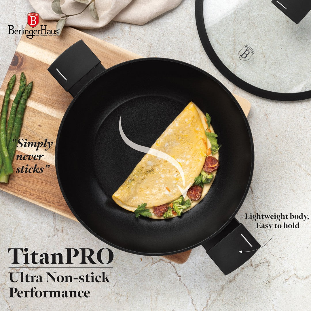 Berlinger Haus 30cm Titan Pro Non-Stick Wok with Lid - Matte Black