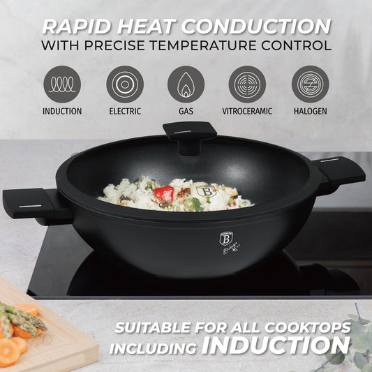 Berlinger Haus 30cm Titan Pro Non-Stick Wok with Lid - Matte Black
