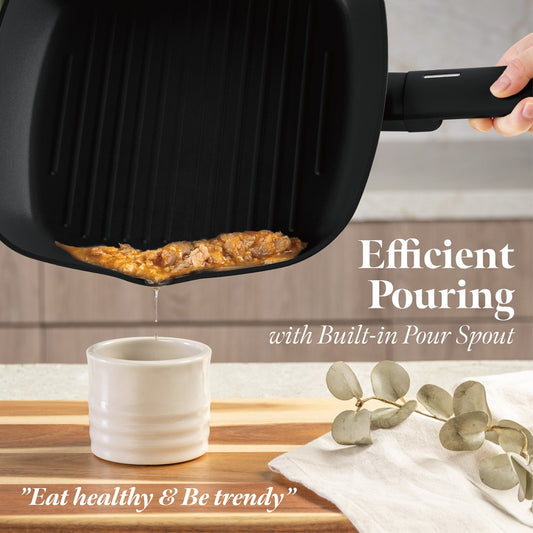 Berlinger Haus 28cm Titan Pro Non-Stick Grill Pan with Lid - Matte Black