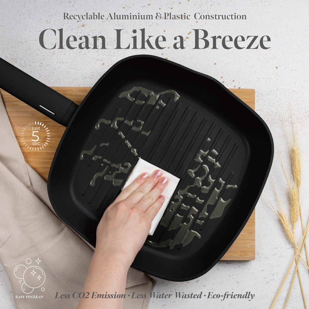 Berlinger Haus 28cm Titan Pro Non-Stick Grill Pan with Lid - Matte Black