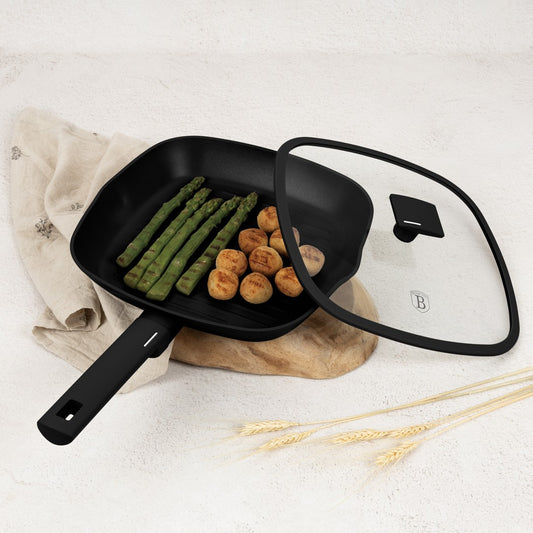 Berlinger Haus 28cm Titan Pro Non-Stick Grill Pan with Lid - Matte Black