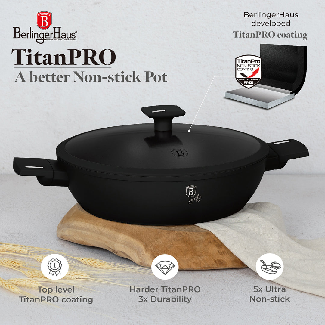 Berlinger Haus 30cm Titan Pro Non-Stick Coating Shallow Pot - Matte Black