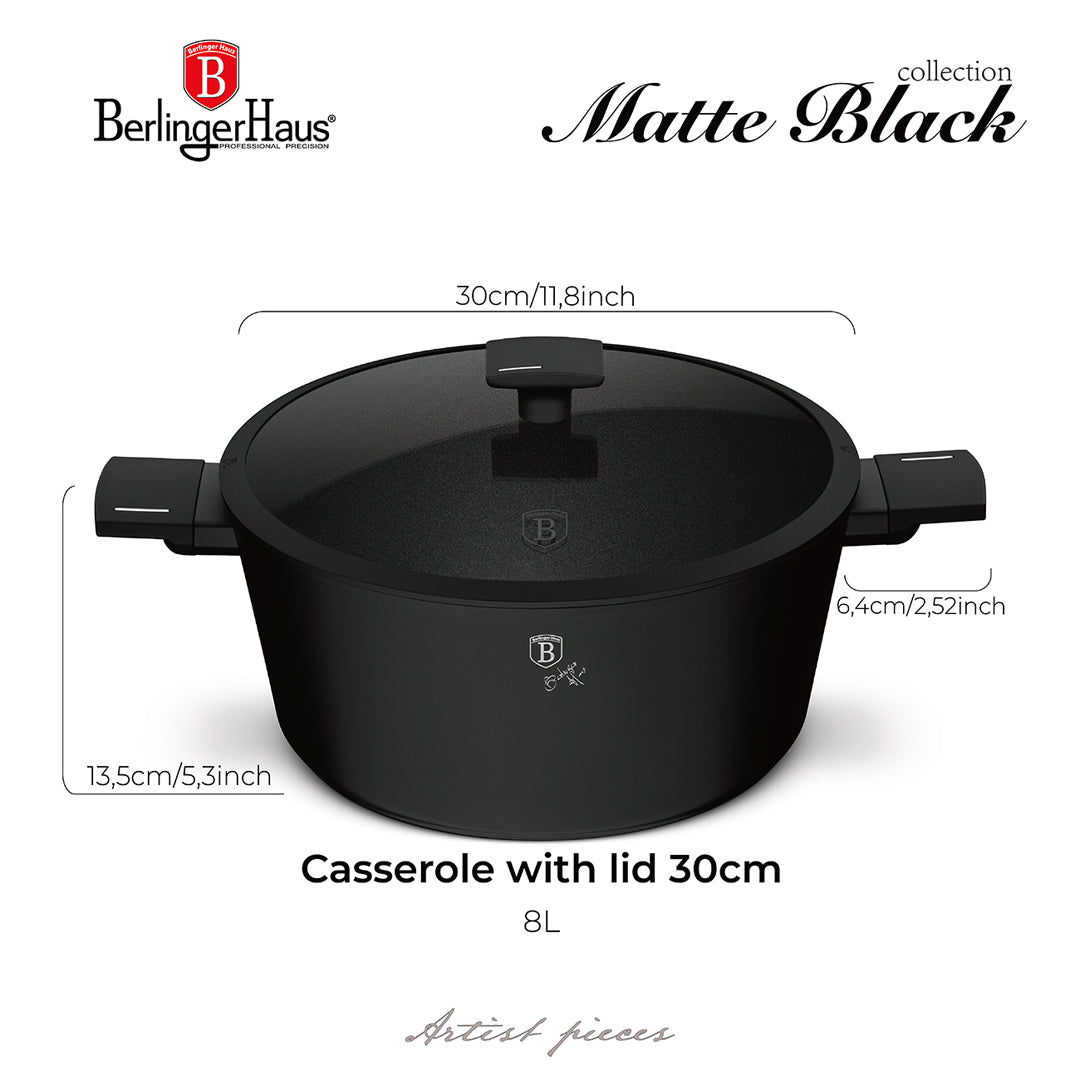 Berlinger Haus 30cm Titan Pro Non-Stick Coating Casserole – Matte Black