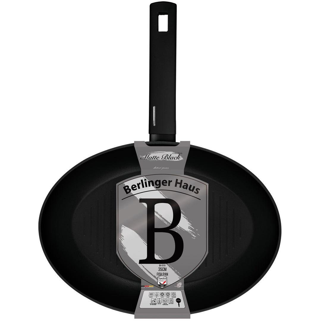 Berlinger Haus 35cm Titan Pro Non-Stick Fish Pan - Matte Black