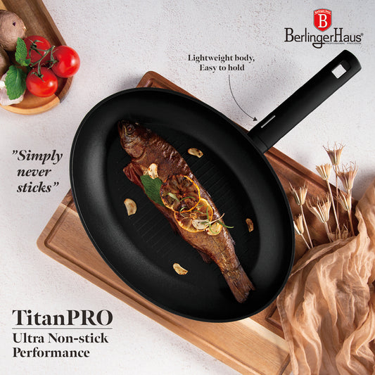 Berlinger Haus 35cm Titan Pro Non-Stick Fish Pan - Matte Black