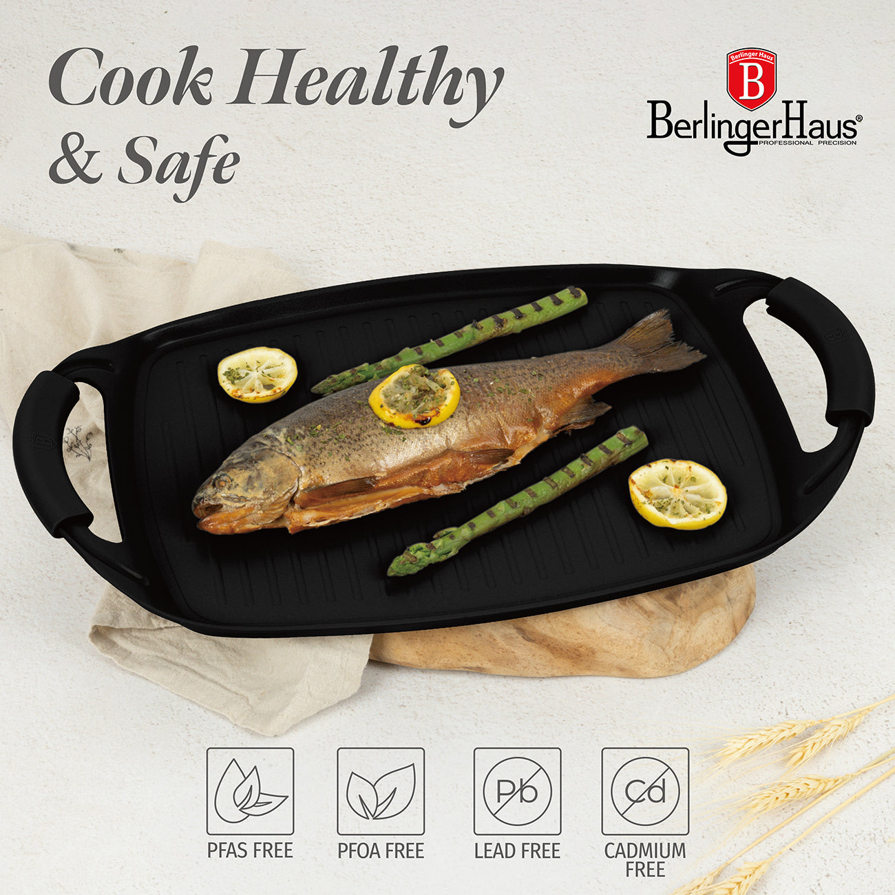 Berlinger Haus 47cm Titan Pro Non-Stick Coating Grill Plate - Matte Black