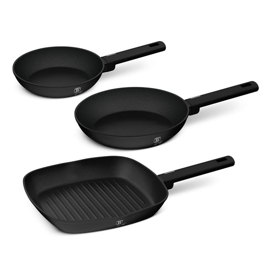 Berlinger Haus 3‑Piece Titan Pro Non-Stick Coating Fry & Grill Pan Set – Matte Black