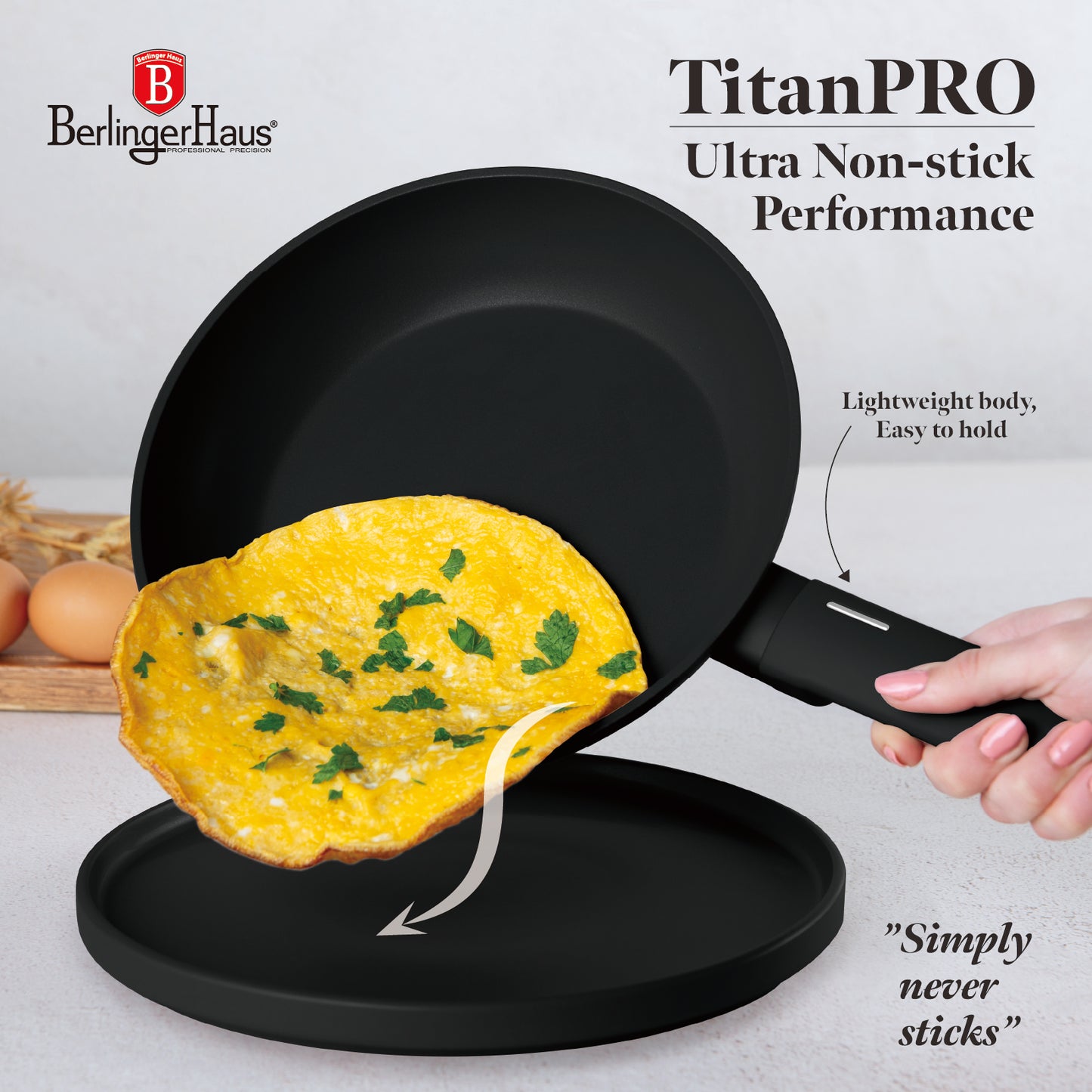 Berlinger Haus 3‑Piece Titan Pro Non-Stick Coating Fry & Grill Pan Set – Matte Black