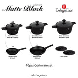 Berlinger Haus 10-Piece Non-Stick Titan Pro Coating Cookware Set - Matt Black