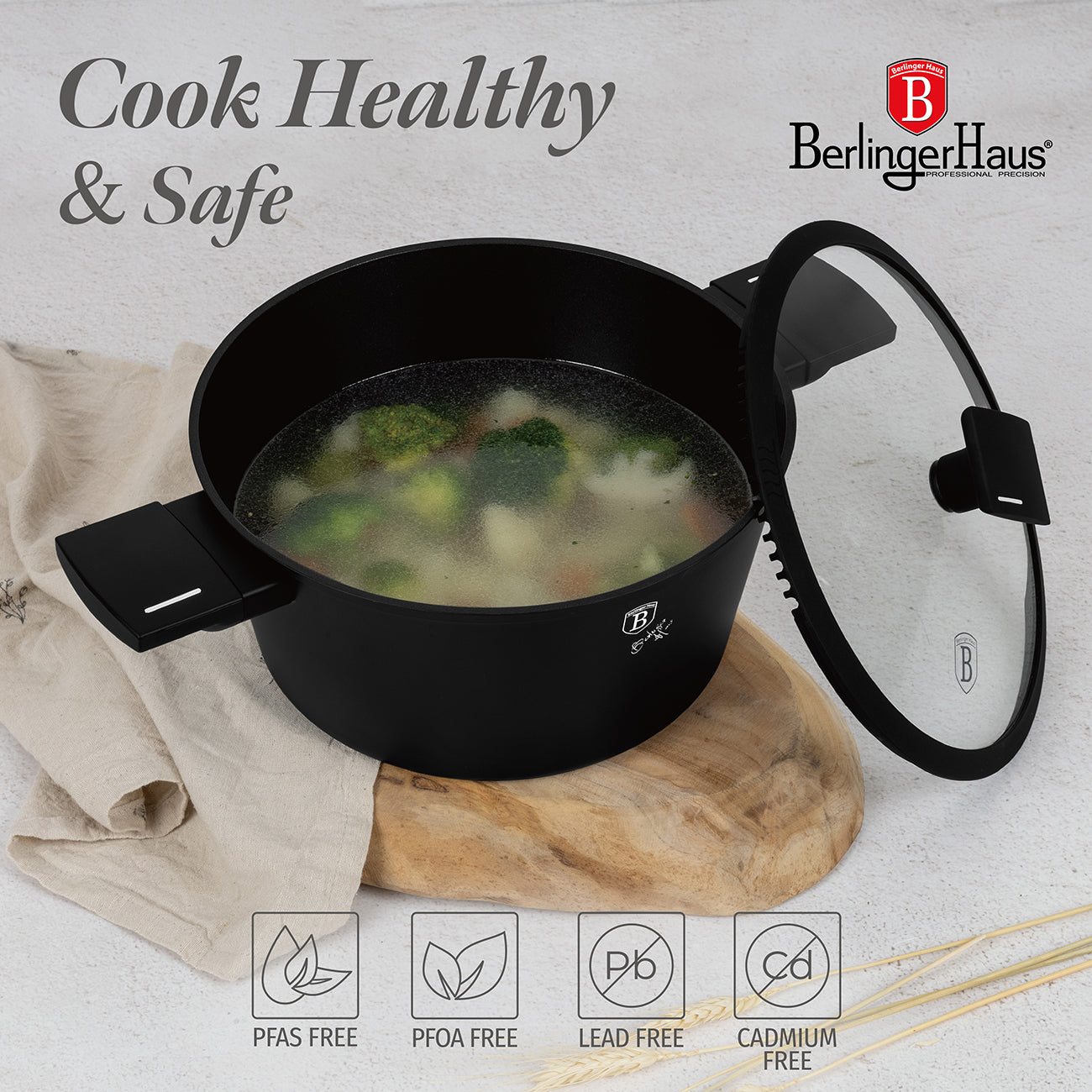 Berlinger Haus 10-Piece Non-Stick Titan Pro Coating Cookware Set - Matt Black